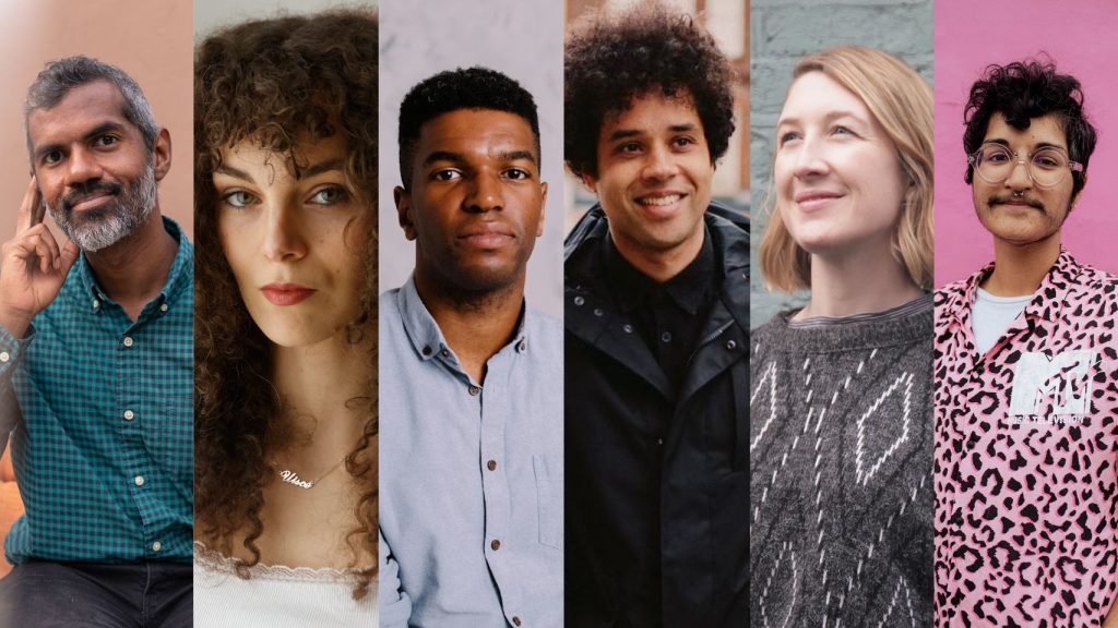Left to right: Andre Bagoo (© Azriel Boodram), Daisy Lafarge (© Murdo MacLeod), Okechukwu Nzelu (© Alex Douglas), Johny Pitts (© Jamie Stoker), Ellen Wiles (© Emily Stein), Soofiya (© Sharon Kilgannon)